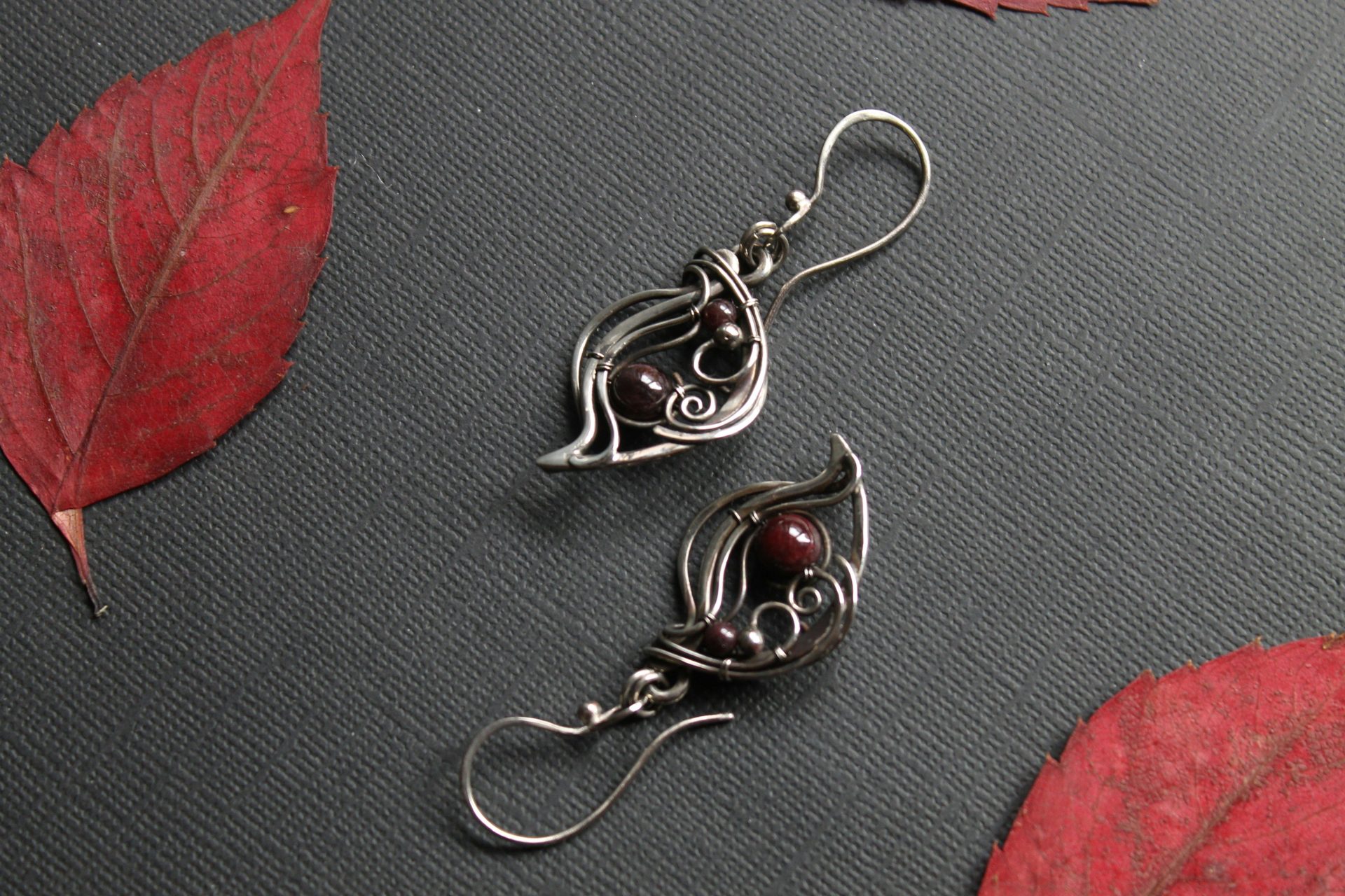A pair of earrings sitting on top of a table
